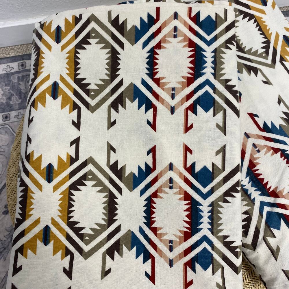Pendleton White Sand Aztec Southwest 2 Twin Flannel Sheets 100% Cotton EUC Sew